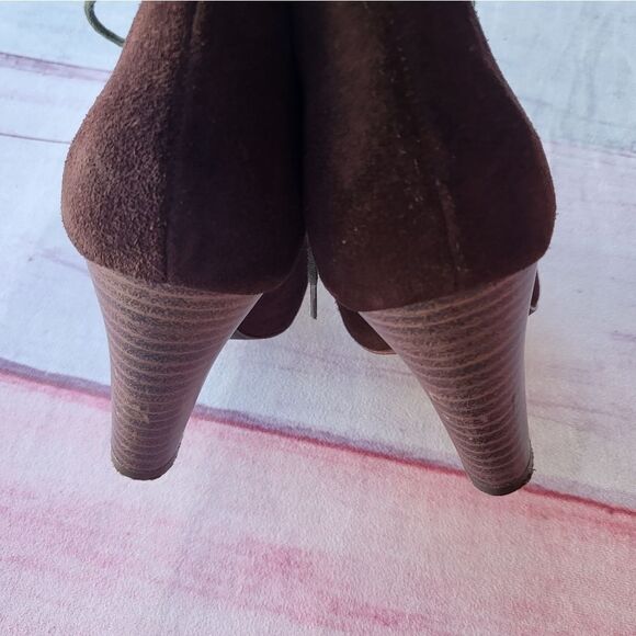 Fossil Brown‎ Suede Leather Lace Up Boho Heeled Ankle Booties Women's size 6.5 - Picture 6 of 6